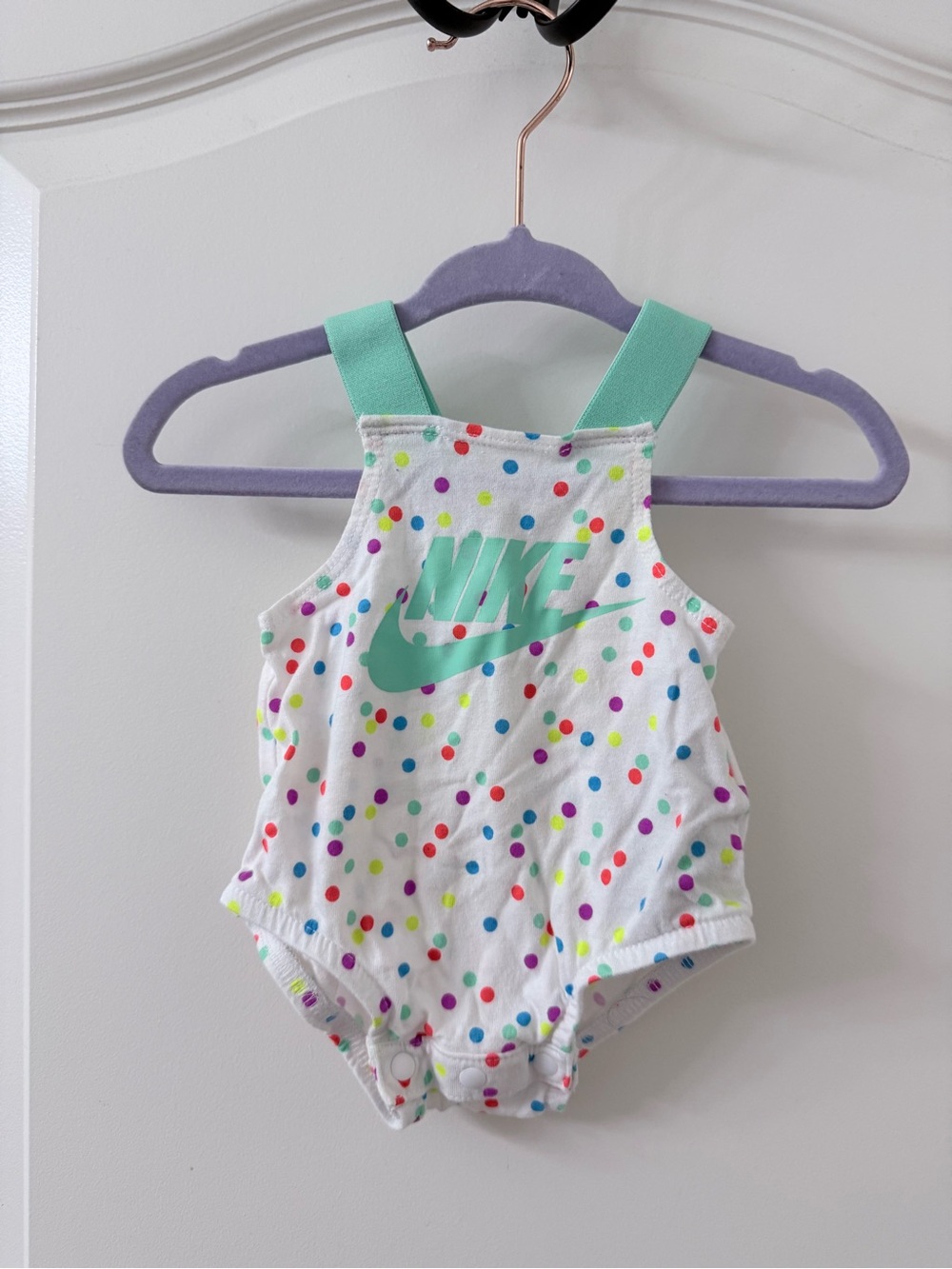 Nike White Baby Polka Dot Romper with Mint Straps